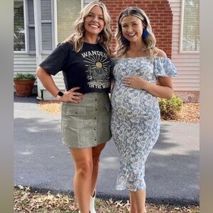 Hello Molly purple blue midi smocked dress maternity